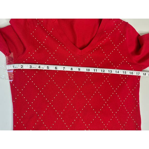 Tommy Hilfiger Red V-Neck Sweater with Gold Bead Detail Winter Party Holidays S - Picture 6 of 6